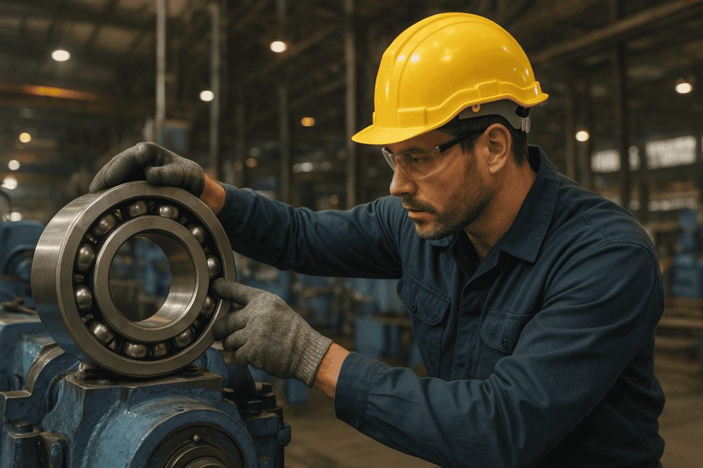 pekerja pabrik menggunakan bearing