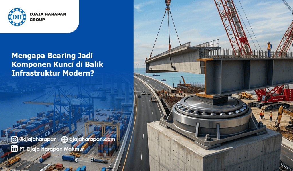 Implementasi komponen bearing industrial pada struktur jembatan dan infrastruktur pelabuhan modern.
