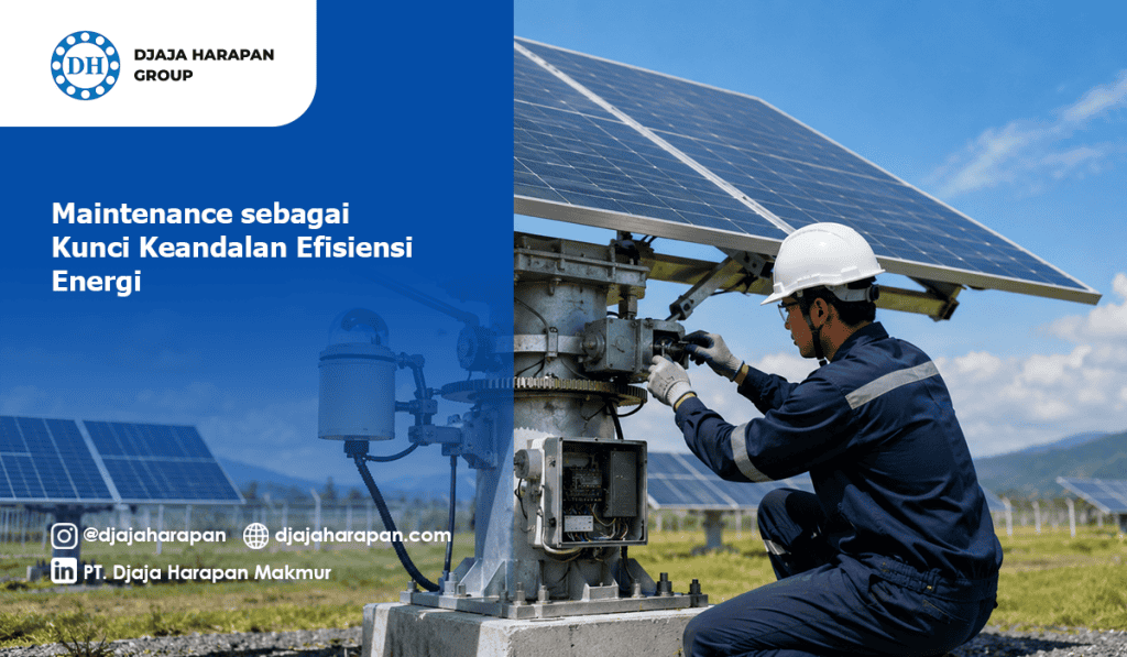 Teknisi melakukan maintenance komponen mekanis panel surya demi menjaga keandalan efisiensi energi.
