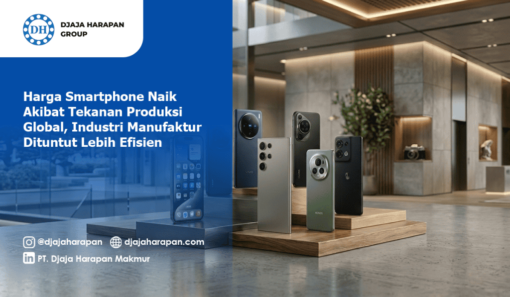 Gambar infographic Djaja Harapan Group tentang kenaikan harga smartphone akibat biaya produksi global,