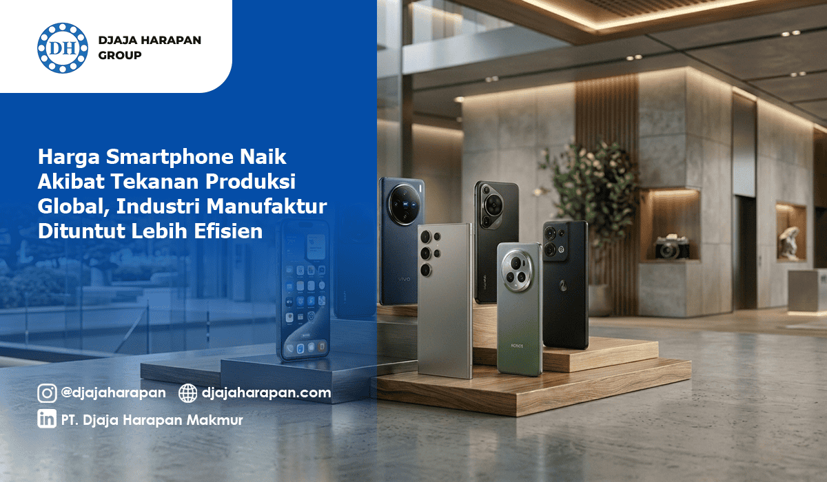 Gambar infographic Djaja Harapan Group tentang kenaikan harga smartphone akibat biaya produksi global,