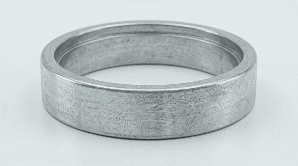 Komponen outer ring ball bearing baja industri dengan alur lintasan bola (raceway) untuk aplikasi mesin.