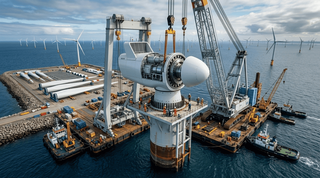 Turbin angin pada pembangkit energi terbarukan yang menggambarkan masa depan energi modern dan kebutuhan teknologi presisi untuk meningkatkan efisiensi sistem industri.