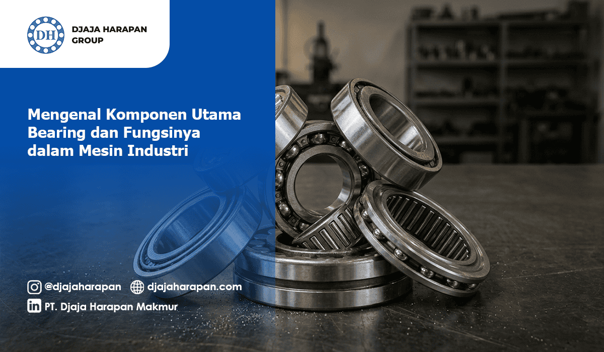 Berbagai jenis komponen bearing industri yang disusun di atas meja kerja.
