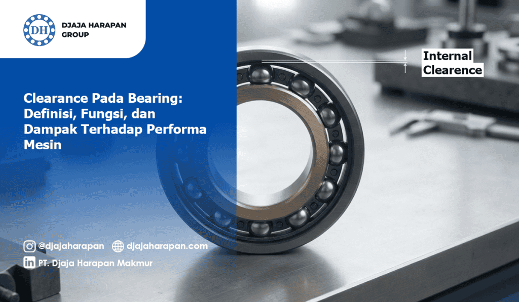 Ilustrasi visual internal clearance pada bearing mesin industri dengan label penjelasan dari Djaja Harapan Group.