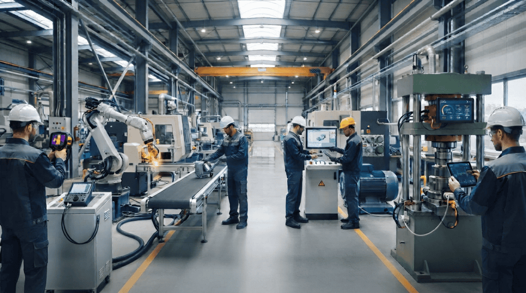 Penerapan berbagai jenis strategi maintenance untuk mengurangi kerusakan mesin di pabrik industri modern.