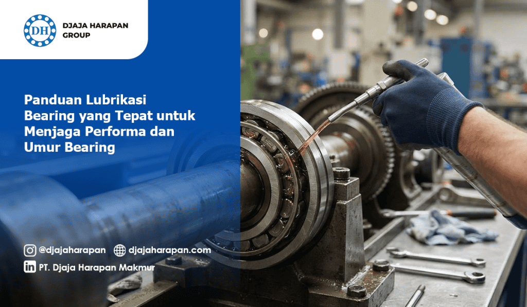 Ilustrasi proses pelumasan bearing mesin industri yang tepat untuk menjaga performa dan umur pakai komponen.