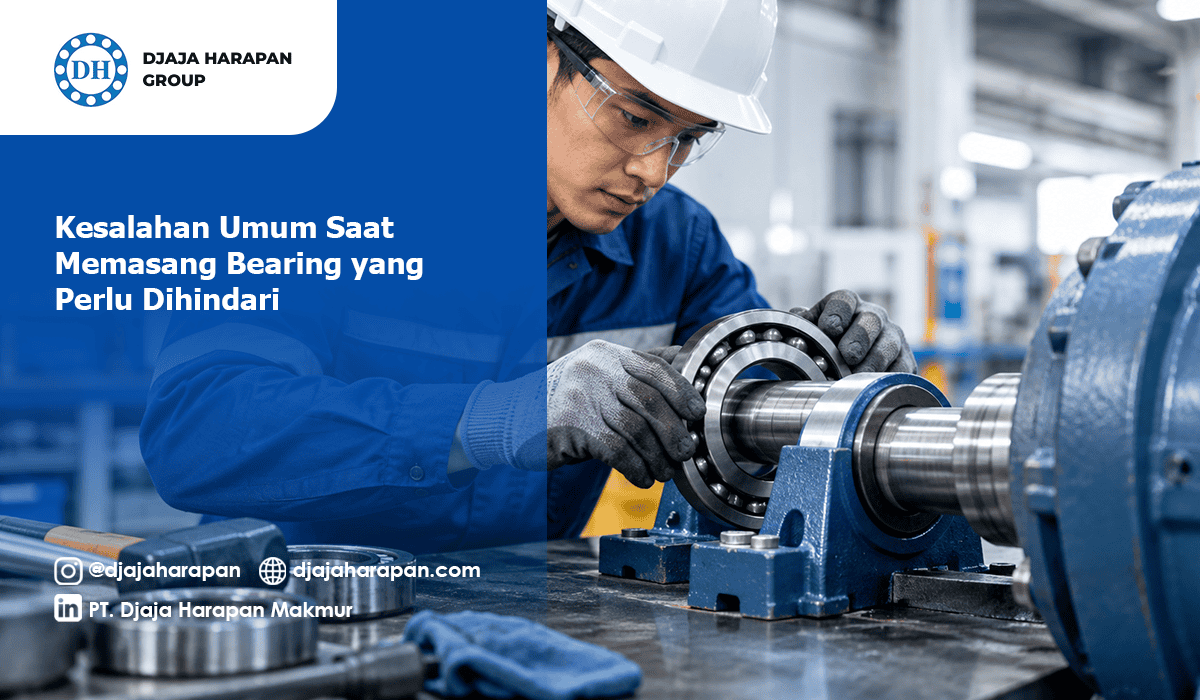 Teknisi pabrik sedang memasang bearing mesin industri dengan benar untuk menghindari kesalahan pemasangan bearing