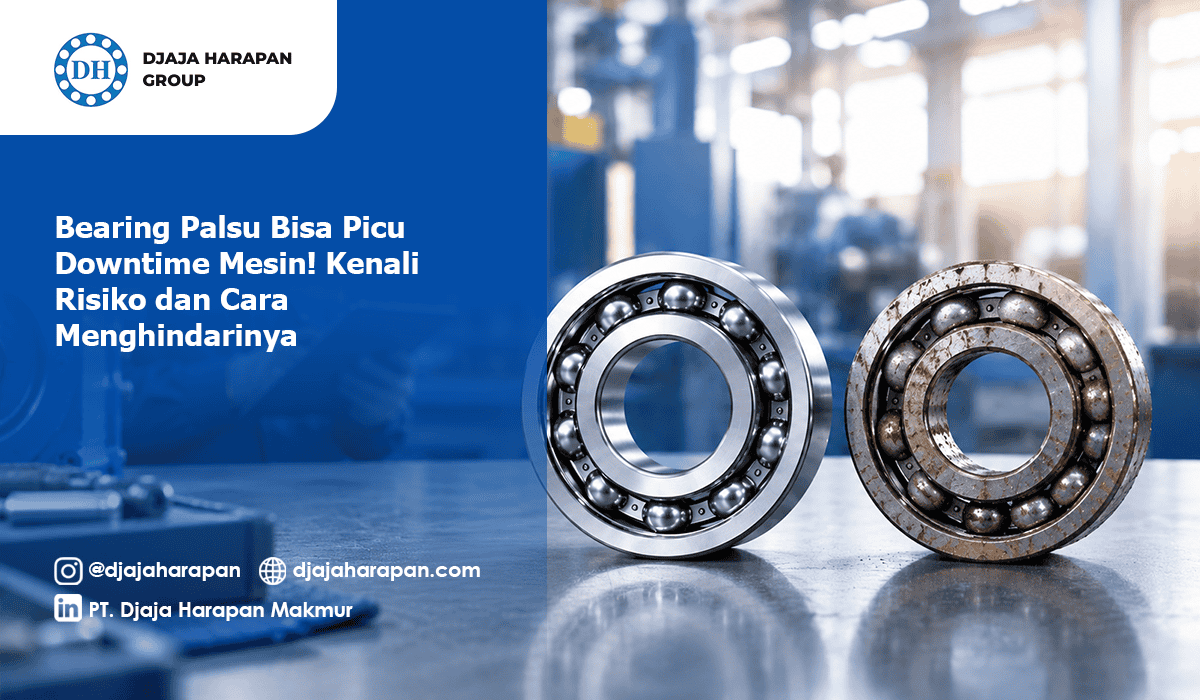 Perbandingan bearing asli dan bearing palsu yang dapat memicu downtime mesin industri oleh Djaja Harapan Group.