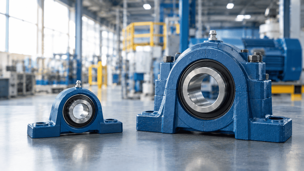Pilihan pillow block dan plummer block bearing biru untuk aplikasi mesin industri
