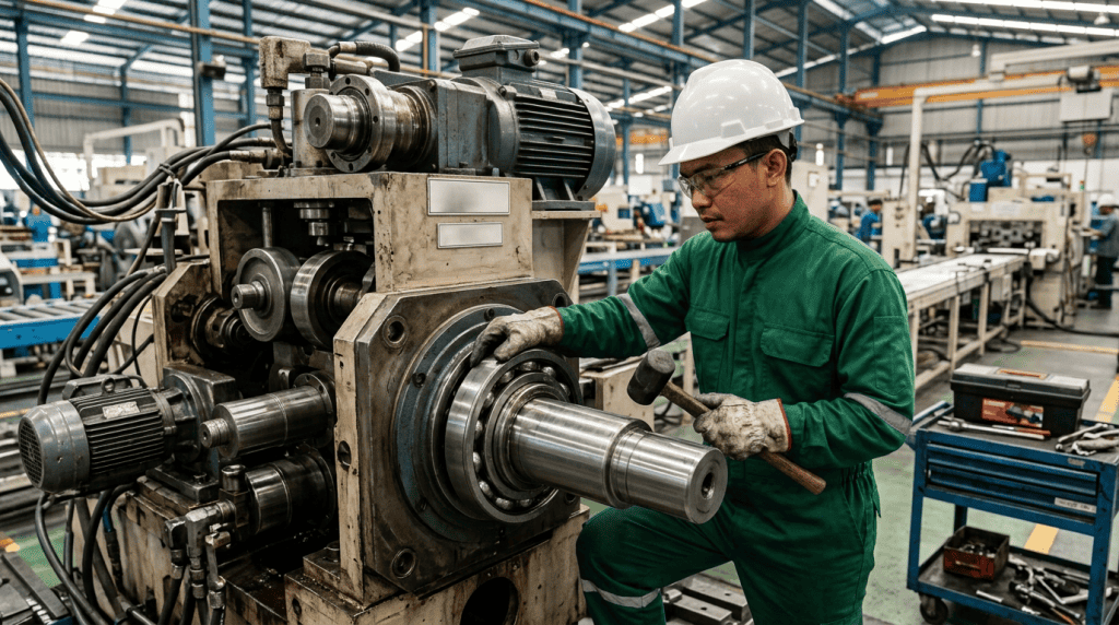 teknisi-pabrik-melakukan-perawatan-dan-pemasangan-bearing-mesin-industri