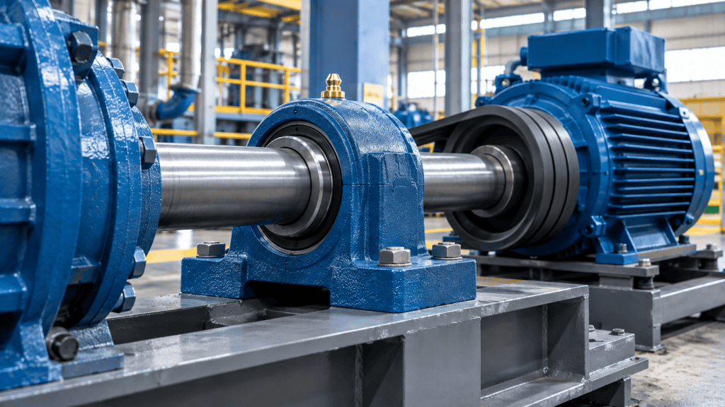 Penerapan plummer block bearing pada sistem penggerak motor listrik dan poros mesin industri